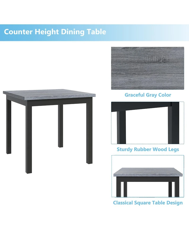 Simplie Fun 5-Piece Counter Height Dining Set Wood Square Dining Room Table And Chairs Stools with Footrest