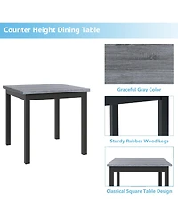 Simplie Fun 5-Piece Counter Height Dining Set Wood Square Dining Room Table And Chairs Stools with Footrest