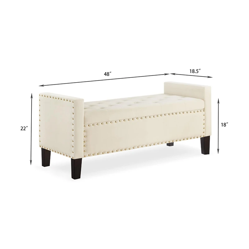 Streamdale Furniture Cream Upholstered Storage Bench with Tufted Seat
