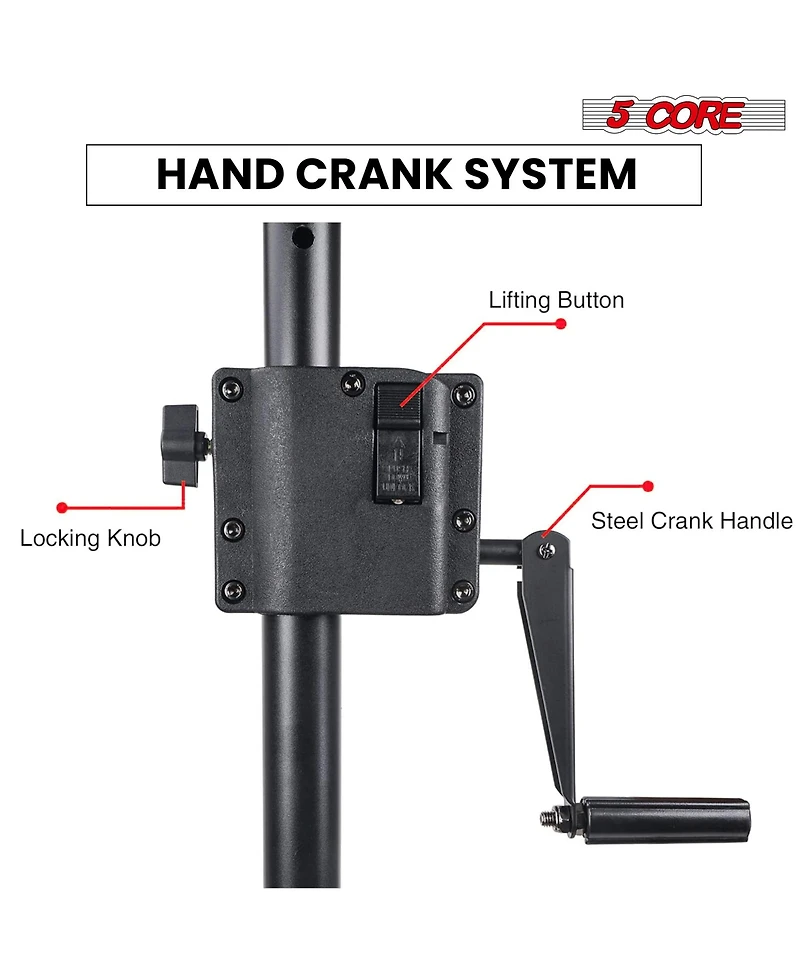 5 Core Speaker Stand Pair Tripod Tall Crank Up Height Adjustable Heavy Duty Floor Stands 35mm Pa Pole Mount