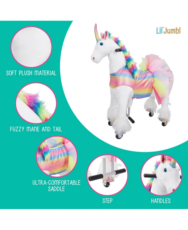 Jumbl Lil Ride on Horse, Kids Ride on Toy w/Realistic Sounds & Wheels (Rainbow)