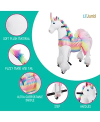 Jumbl Lil Ride on Horse, Kids Ride on Toy w/Realistic Sounds & Wheels (Rainbow)