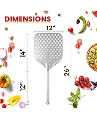 The Kitchen Chef Tkc Perforated Pizza Peel 12 Inch Aluminum Pizza Paddle - Lightweight Pizza Turning Peel Spatula