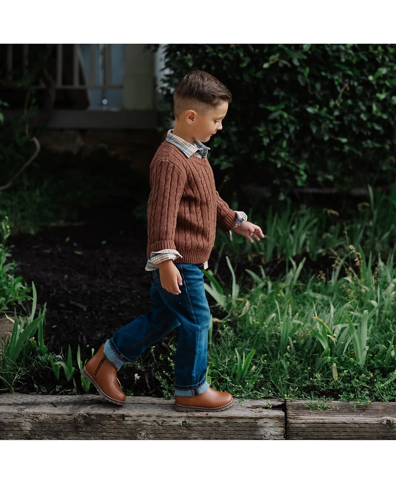 Hope & Henry Boys Organic Long Sleeve Fine Gauge Cable V-Neck Sweater