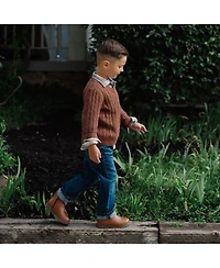 Hope & Henry Boys Organic Long Sleeve Fine Gauge Cable V-Neck Sweater