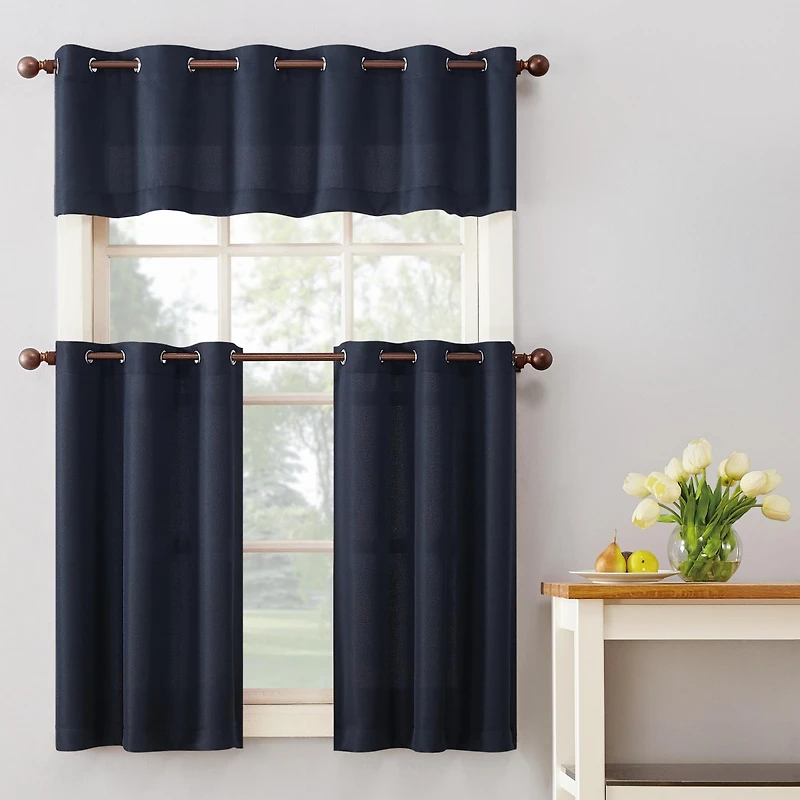 Montego Casual Textured Semi-Sheer Grommet Kitchen Curtain Tier Pair
