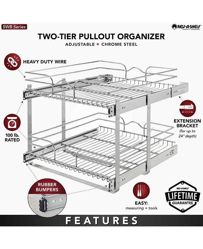 Rev-a-Shelf Kitchen Cabinet Pull Out Shelf Organizer, 21 x 22 In, 5WB2-2122CR-1