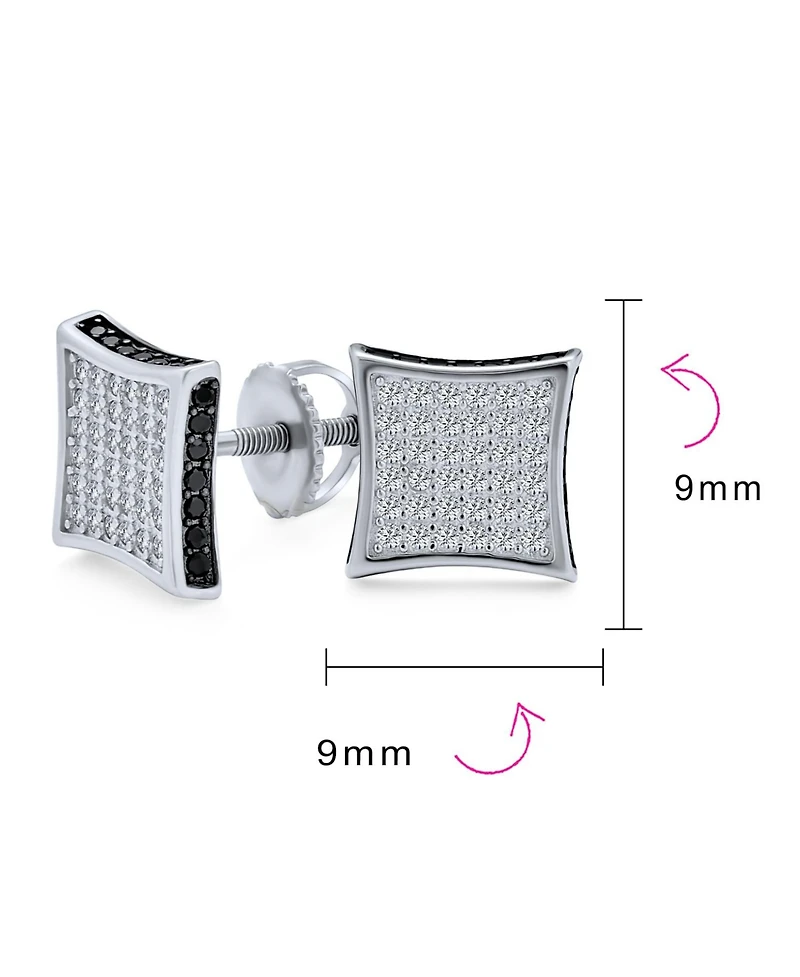 Bling Jewelry Black Square Kite Shaped Cz Micro Pave Cubic Zirconia Stud Earrings .925 Silver Screw back 7-12MM