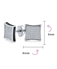 Bling Jewelry Black Square Kite Shaped Cz Micro Pave Cubic Zirconia Stud Earrings .925 Silver Screw back 7-12MM