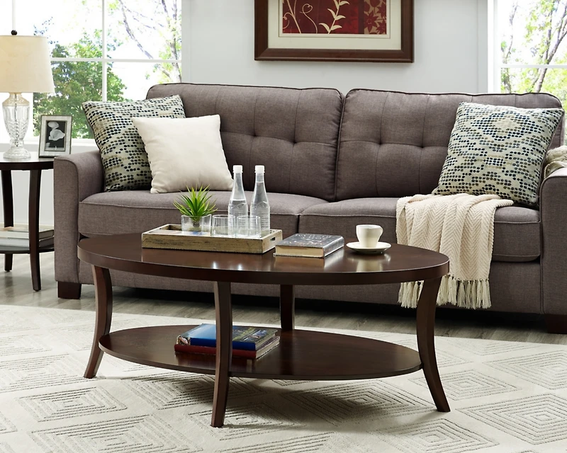 Streamdale Espresso Oval Coffee Table with Shelf