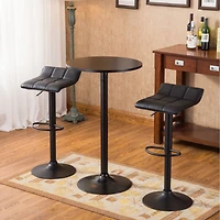 Streamdale Furniture Belham Black Round Metal Bar Table with 2 Swivel Bonded Leather Adj Stools