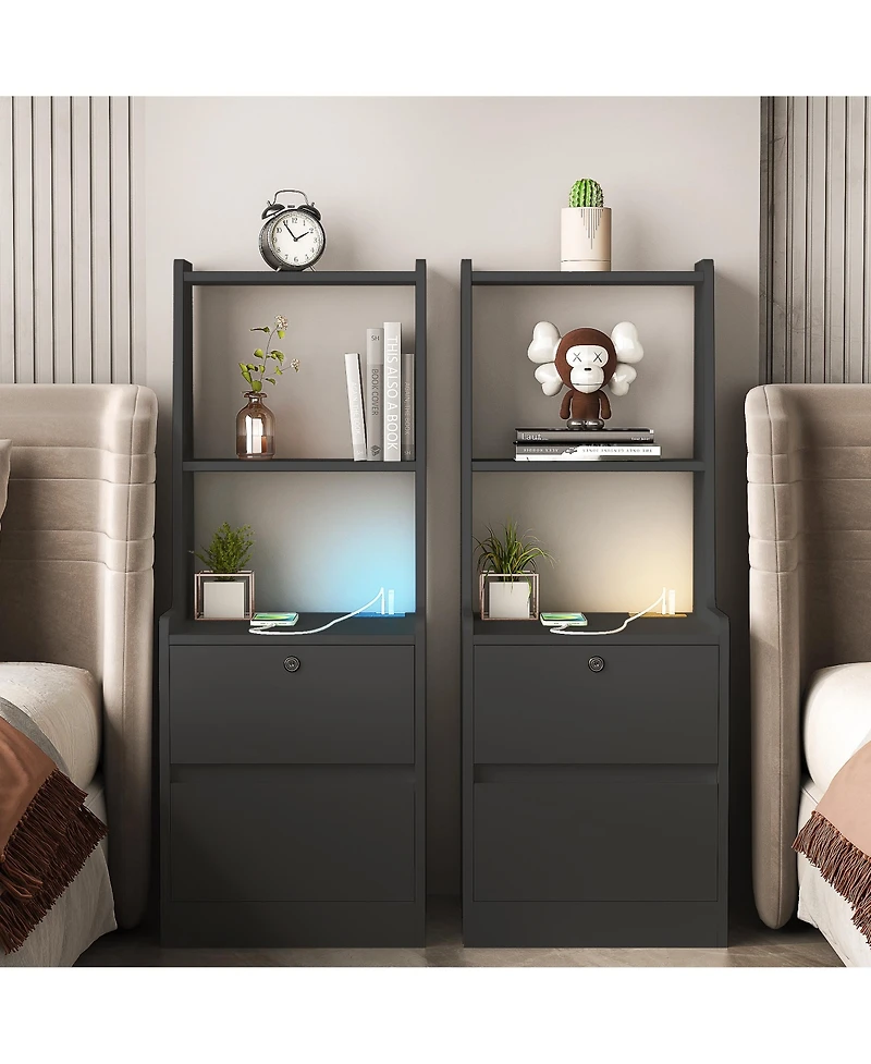 Simplie Fun Smart Storage Cabinet with Charging Station & Voice-Controlled Led Night Light