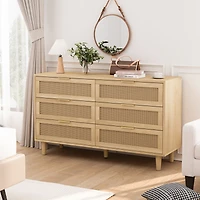 Simplie Fun Modern Rattan Dresser with 6 Drawers and Ample Storage Space