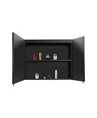 30x26" Black Led Medicine Cabinet with Storage, Defogger, Dimmable Lights
