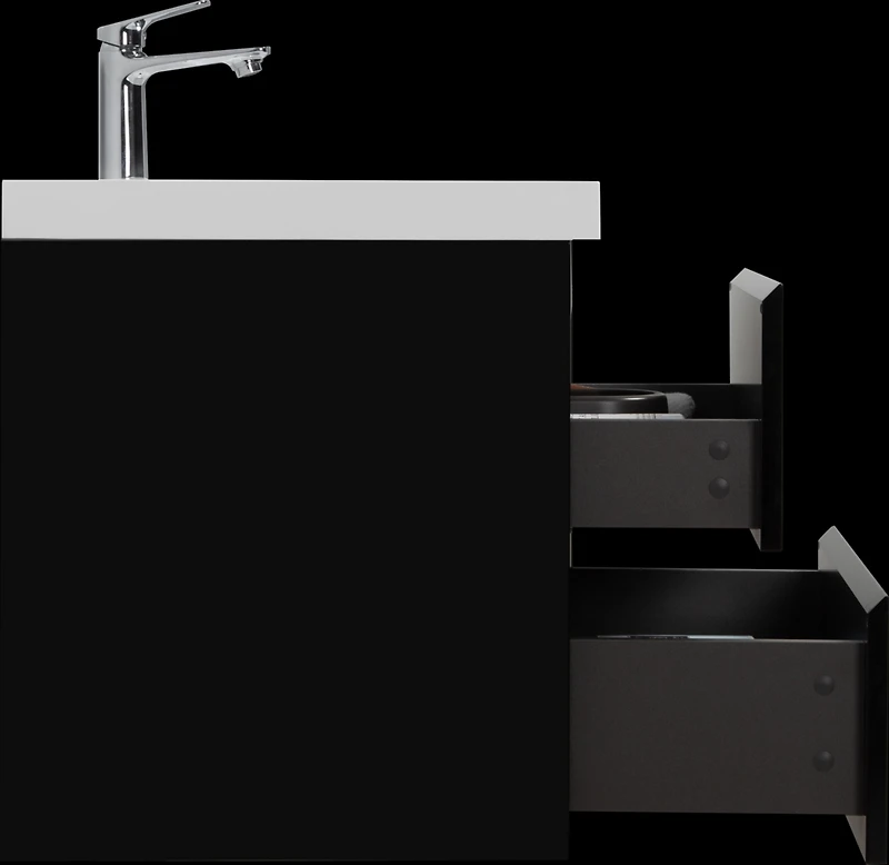 Simplie Fun Glossy Black 24 Inch Wall Mounted Bathroom Vanity with Glossy White Resin Sink