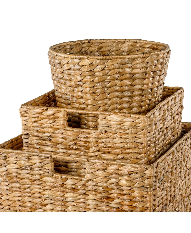 Jonathan Y Traditional Assorted Hand-Woven Hyacinth/Iron Baskets, Dark Brown Wash (Set of 10)