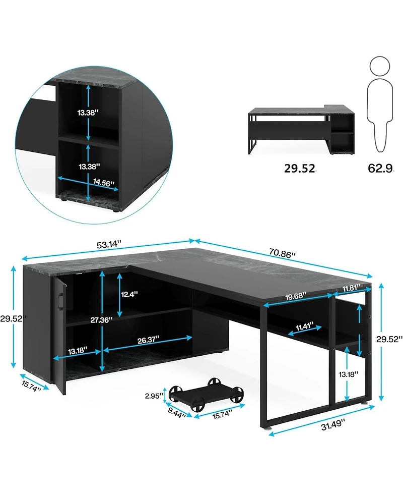 Tribesigns 71 inch Executive Desk, L Shaped Desk with Cabinet Storage, Office Shelves for Home