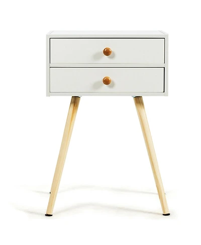 Sugift Midcentury Modern Bedside Table with 2 Drawers