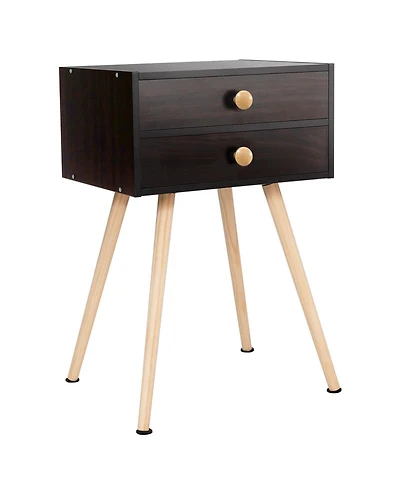 Sugift Midcentury Modern Bedside Table with 2 Drawers