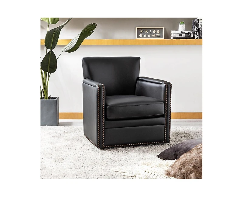 Hulala Home Pascual Contemporary 29'' Wide Genuine Leather Swivel Chair