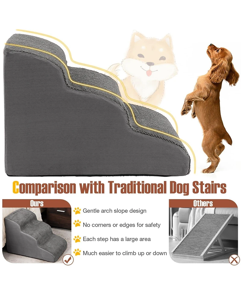 3-Tier Non-Slip Dog Steps with High-Density Sponge and Silicone Paw Prints