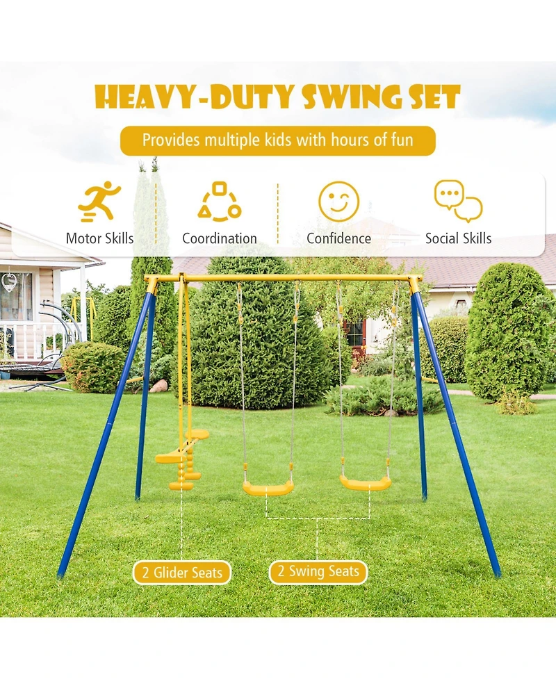 Sugift Boys Metal Swing Set for Backyard with 2 Swing Seats and 2 Glider Seats