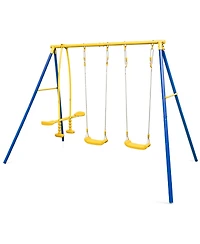 Sugift Boys Metal Swing Set for Backyard with 2 Swing Seats and 2 Glider Seats