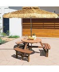 6 Person Wooden Picnic Table Set with Bench and Umbrella Hold