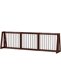 PawHut Freestanding Pet Gate with Retractable Length, 28"-75", Brown