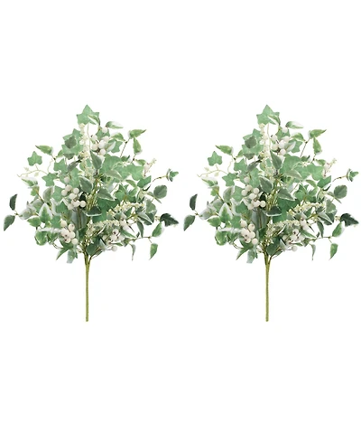 Slickblue Set of 2 Mixed Foliage & Berry Bush – 20" Polyester Plants for Home Decor
