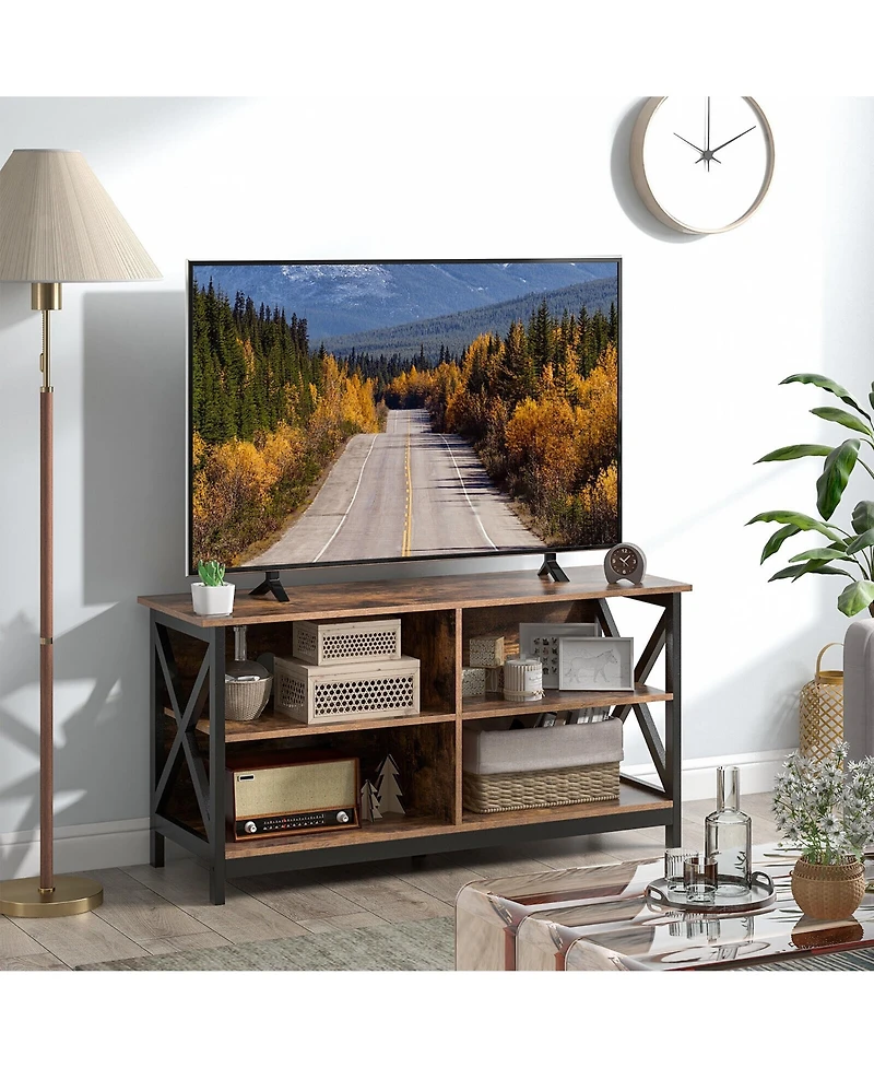 Gymax Tv Stand for TVs up to 55'' Entertainment Center w/ Storage Shelves Rustic Brown