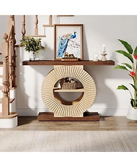 Tribesigns Entryway Table with Storage, Wood Console Table, 39.3-Inch Sofa Table Small Accent Hallway Table with Shelves and Circle Base