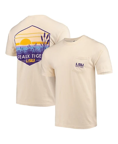 Image One Men's Cream Lsu Tigers Landscape Shield Comfort Colors Pocket T-Shirt