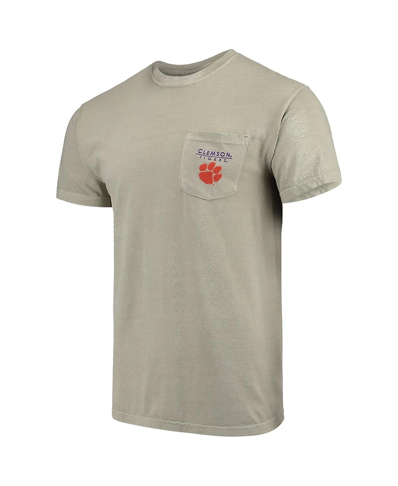 Image One Men's Tan Clemson Tigers Landscape Shield Comfort Colors Pocket T-Shirt