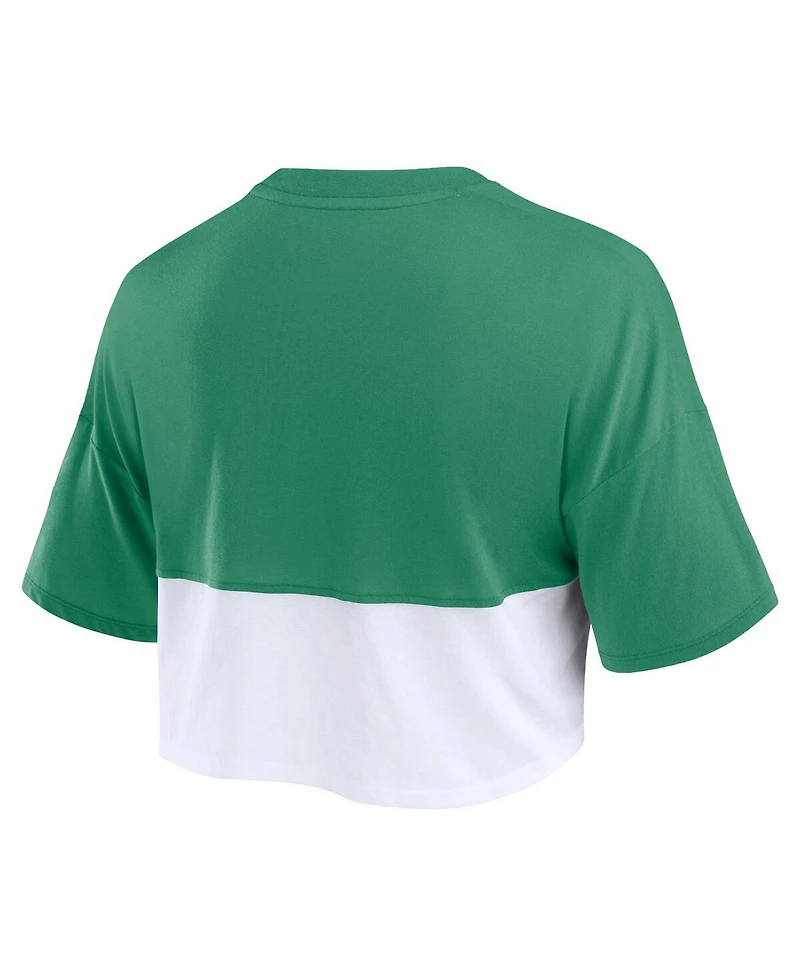 Fanatics Women's Green/White Green Bay Packers Boxy Color Split Cropped T-Shirt
