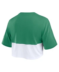 Fanatics Women's Green/White Green Bay Packers Boxy Color Split Cropped T-Shirt