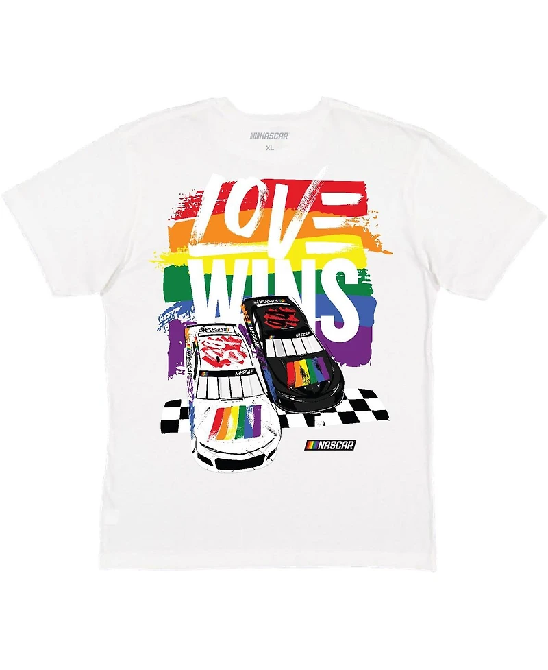 Checkered Flag Sports Men's White Nascar Love Wins Pride T-Shirt