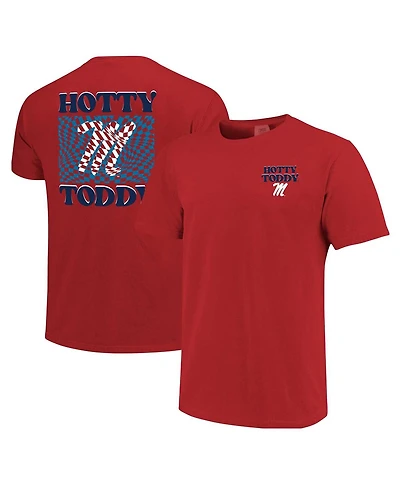 Image One Women's Red Ole Miss Rebels Comfort Colors Checkered Mascot T-Shirt