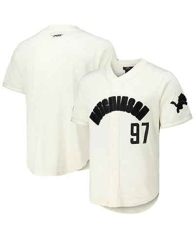 Pro Standard Men's Aidan Hutchinson Cream Detroit Lions Name Number Triple Tonal Button-Up Baseball Jersey