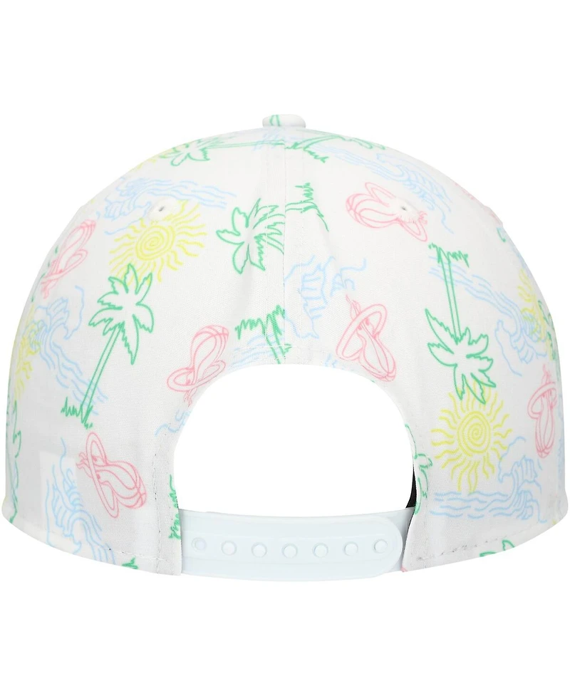 New Era Men's White Miami Heat Palm Trees and Waves Golfer Adjustable Hat