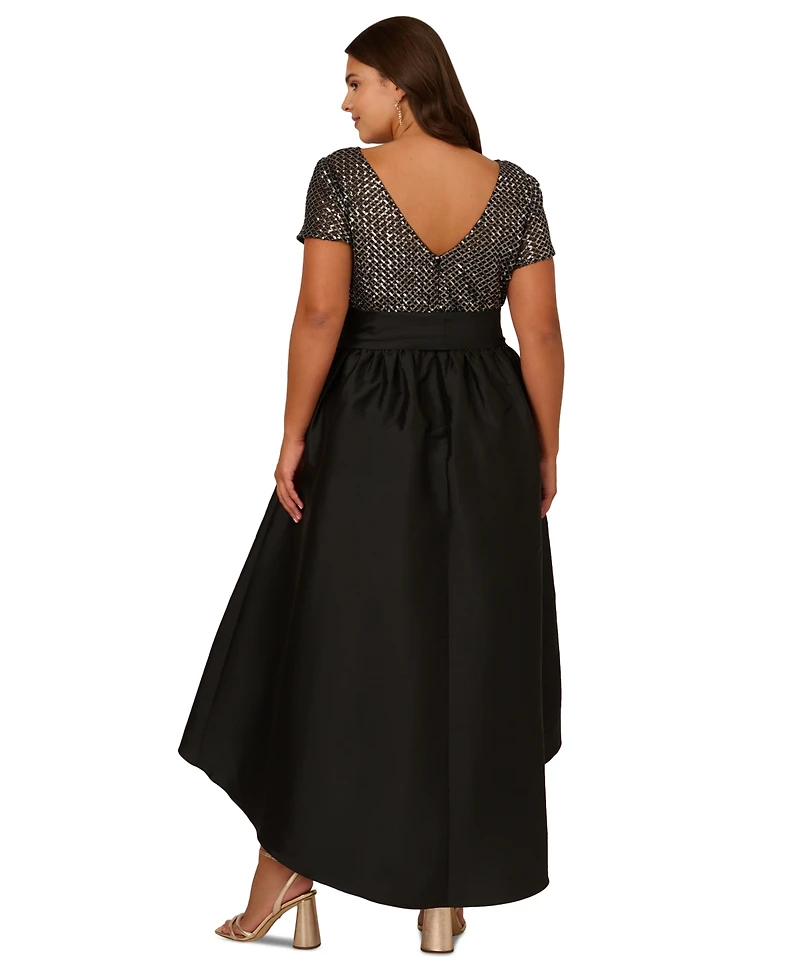 Adrianna Papell Plus Sequined High-Low Gown