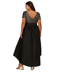 Adrianna Papell Plus Sequined High-Low Gown