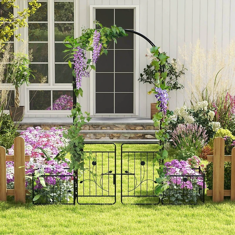 87" Garden Arbor Arched Lockable Gate Top Arbor Trellis with Side Planters