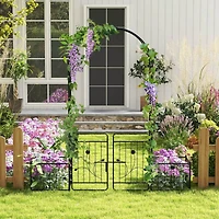 87" Garden Arbor Arched Lockable Gate Top Arbor Trellis with Side Planters
