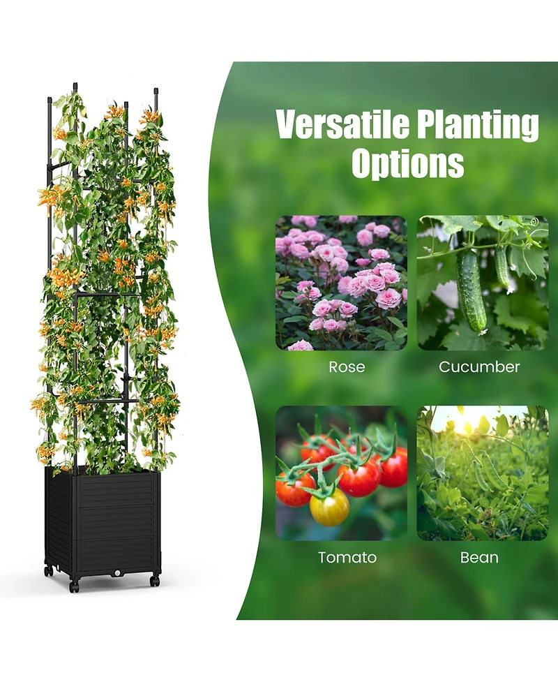 1 Pcs Raised Garden Bed with Trellis and Wheels Self-Watering Planter Box