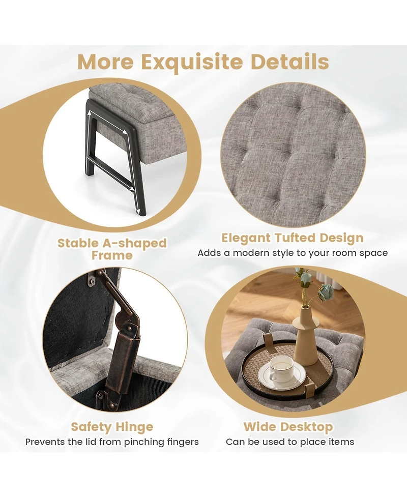 Tufted Ottoman Bench Modern Storage Bench with High Density Sponge Cushion