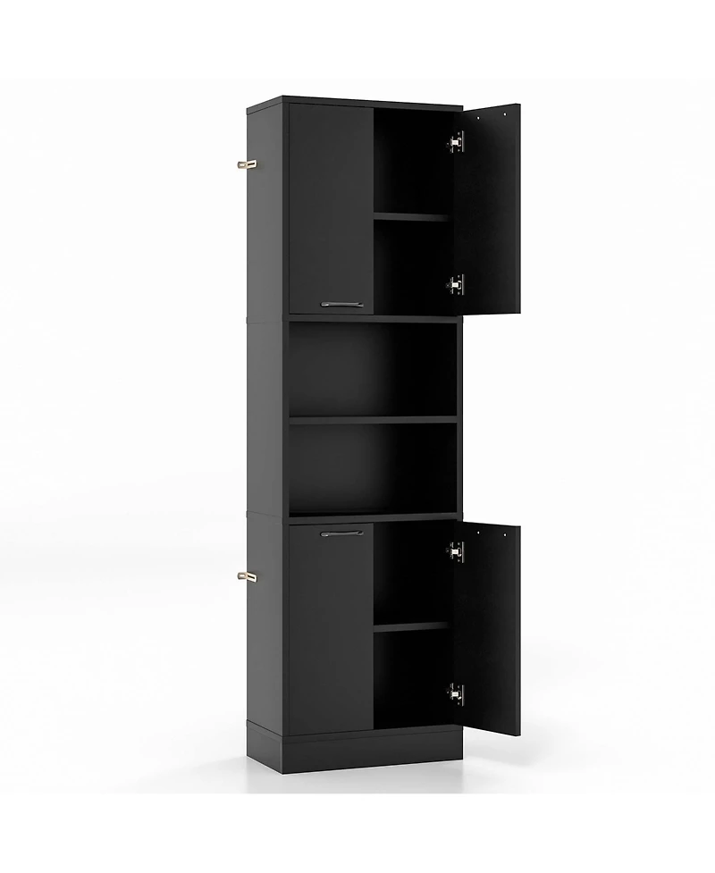 Costway 75" Tall Bathroom Storage Cabinet with 4 Doors & 2 Open Compartments Freestanding