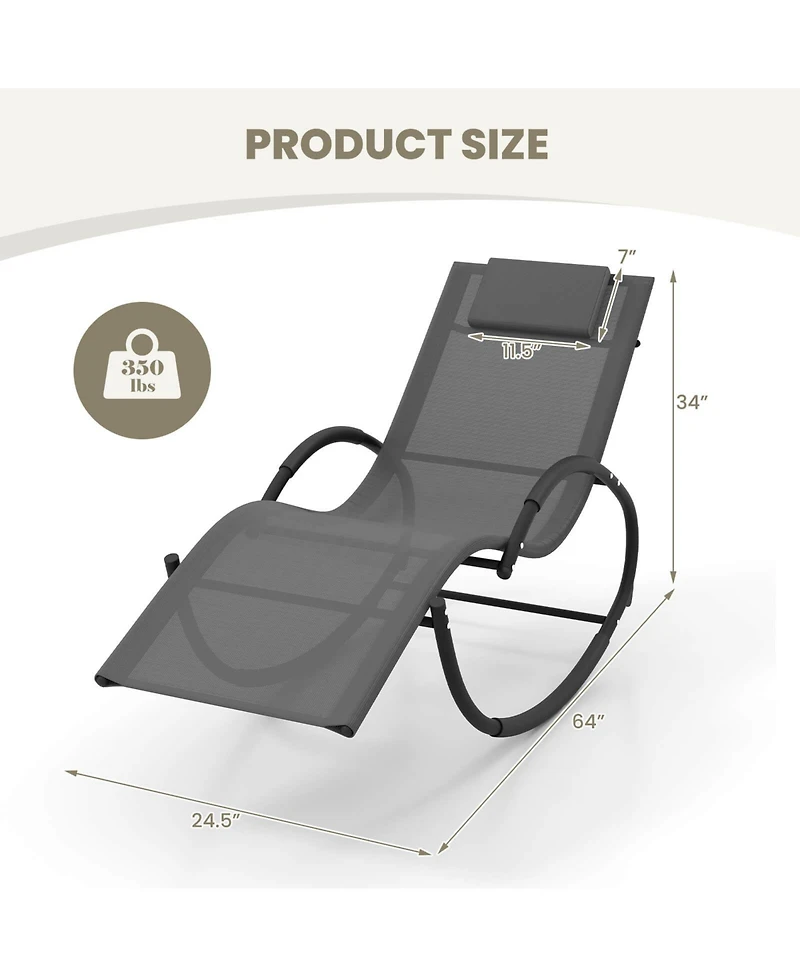Costway 2 Pcs Outdoor Rocking Lounge Chair with Removable Headrest Breathable Backrest & Seat