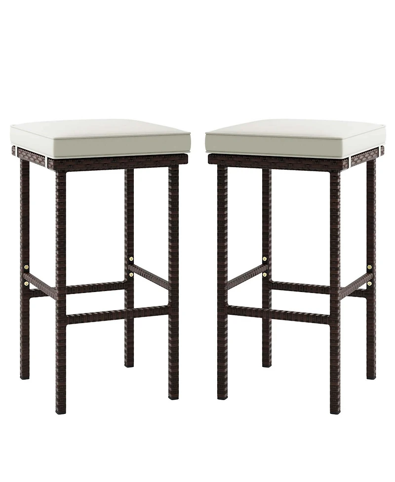 Wicker Bar Stools Set of 2 with Removable Seat Cushions Footrest Support 400 Lbs