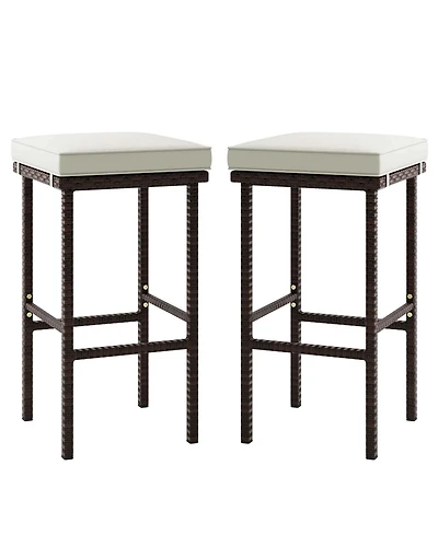 Wicker Bar Stools Set of 2 with Removable Seat Cushions Footrest Support 400 Lbs